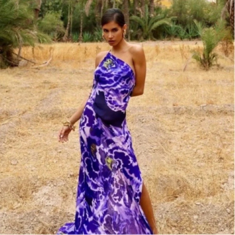 Rat & Boa Simonetta Dress Womens XXS Purple Floral One Shoulder Maxi Fairycore